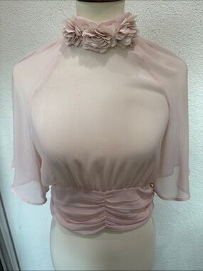 Zara Terez Pale Pink Floral Neck Ruffled Chiffon Blouse